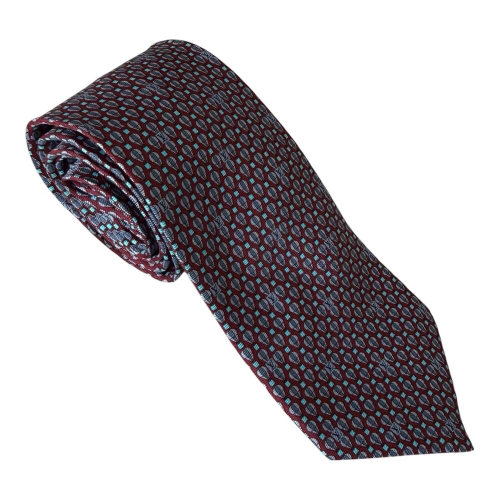 Louis Vuitton LV Monogram Tie Red Silk 3” Modern Hot Air Balloon Geometric - Picture 5 of 7